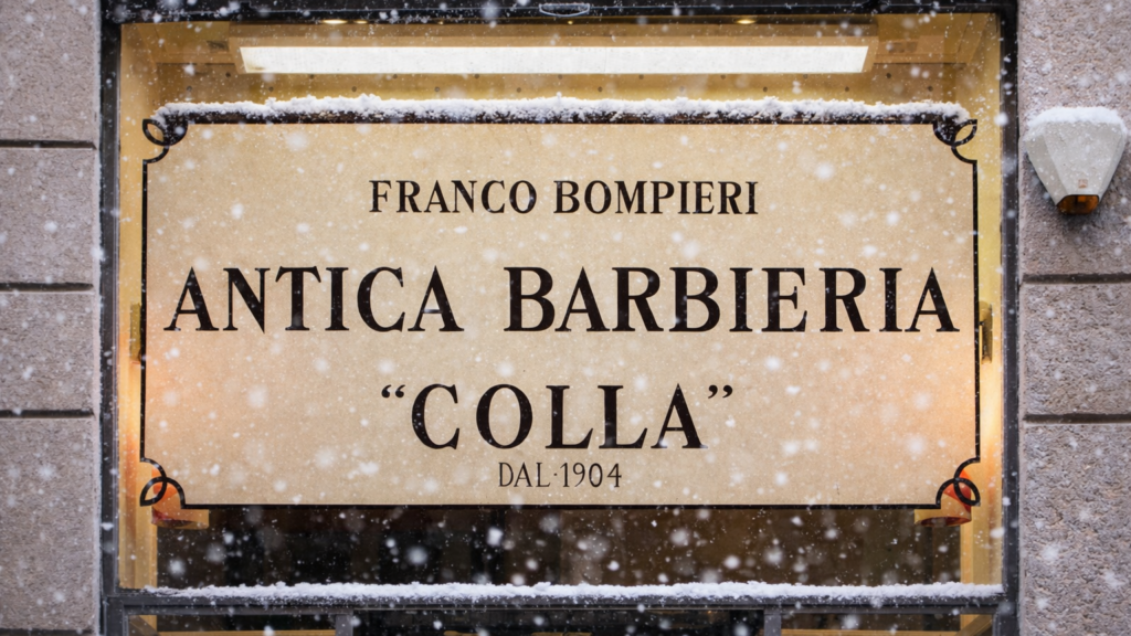 Antica Barbiera Colla ingresso Bottega in inverno